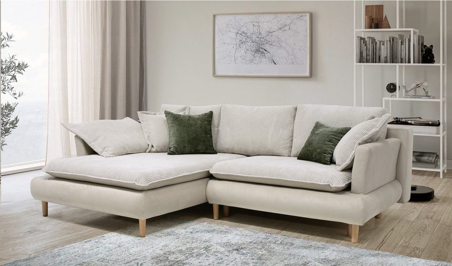 COLLECTION AB Ecksofa Mandela L-Form, B: 264 cm, Schlaffunktion, Bettkasten & 5 Zierkissen, Federkern