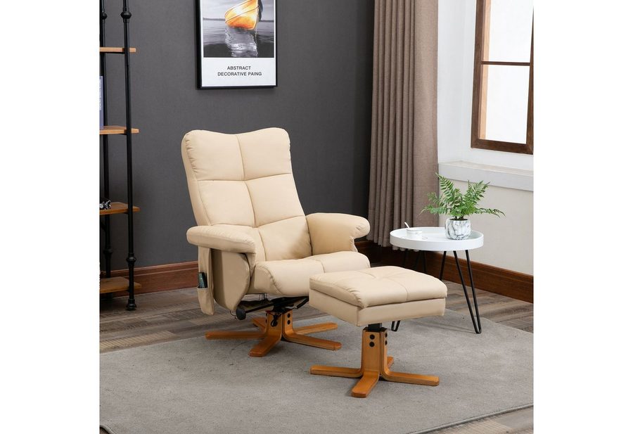 HOMCOM Relaxsessel mit Liegefunktion Massagesessel mit Fußhocker Cremeweiß von HOMCOM