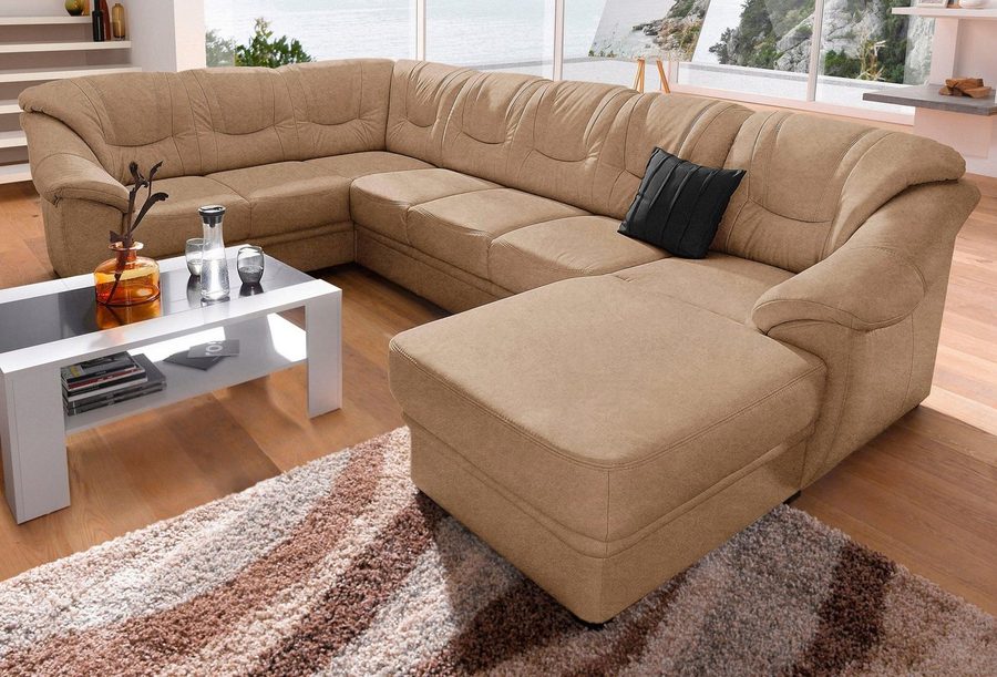 sit&more Wohnlandschaft Savona, U-Form, B: 320 cm, Bettfunktion wählbar, Federkern-Polsterung, Komfortable Sitzhöhe 46 cm, Liegefläche 120 x 250 cm bei Bettfunktion