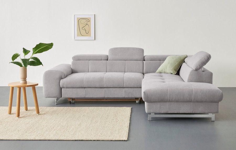 COTTA Ecksofa Chef bequem, tolle Verarbeitungsdetails, Breite 262cm, L-Form, mit Kopfteilverstellung, edle Metallkufen, optional Schlaffunktion