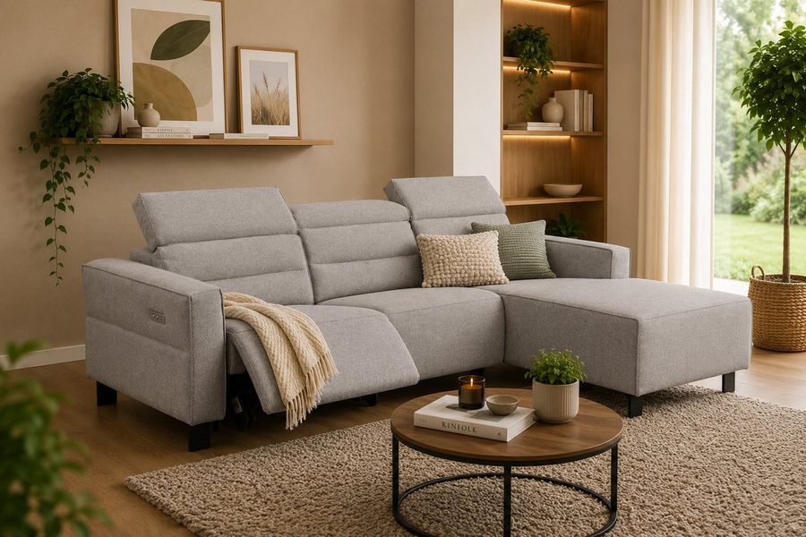OTTO home Ecksofa CARPARI Webstoff,L-Form,224 cm, man./elektr. Relaxfunktion, (USB A/C), sowie Kopfteilverstellung
