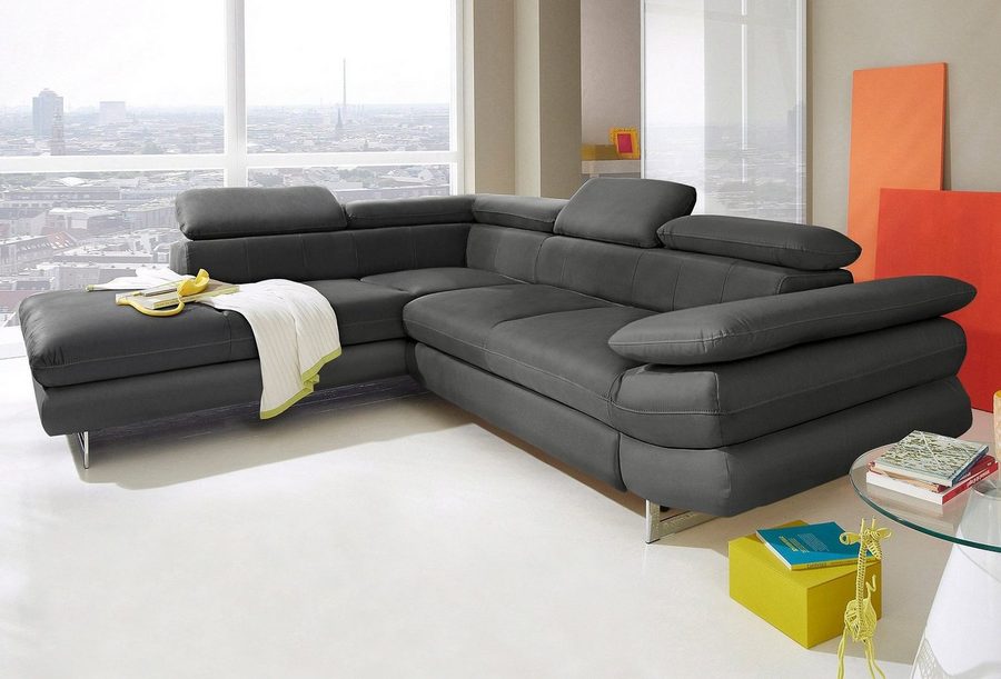 COTTA Ecksofa Solution L-Form, Design Sofa, bequeme Wellenunterfederung, Design Fuß, mit Arm- & Kopfteilverstellung, wahlweise mit Schlaffunktion