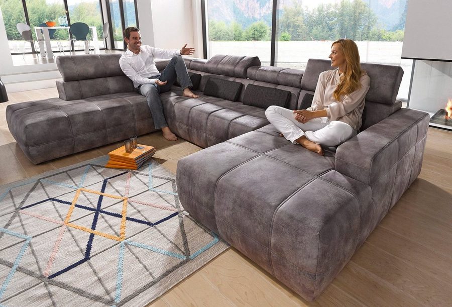 DOMO collection Wohnlandschaft BRANDON whlw. mit Sitztiefenverstellung, whlw. Nierenkissen, mit Kopfteilverstellung, wahlweise Sitztiefenverstellung, U-Form