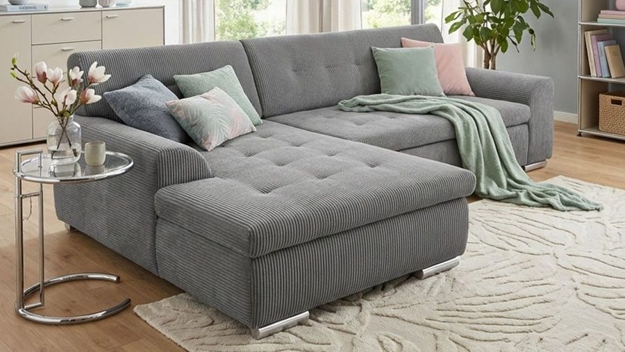 DOMO collection Ecksofa TREVISO viele Bezüge, auch in Cord, L-Form, 267x178 cm, wahlw. mit Bettfunktion, inkl. Zierkissen, Unser Dauertiefpreis