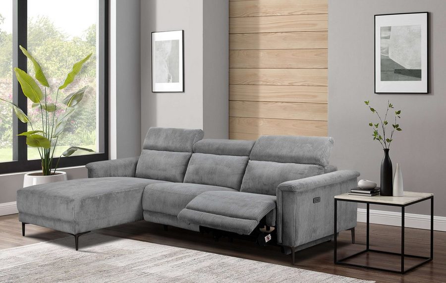 OTTO home Ecksofa LUND Cord, L-Form, 261 cm, man. o. elektr. Relaxfunktion (mit USB-A), mit USB A-Anschluss bei elektrischer Variante und Kopfteilverstellung
