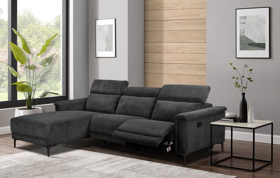 OTTO home Ecksofa LUND Cord, L-Form, 261 cm, man. o. elektr. Relaxfunktion (mit USB-A), mit USB A-Anschluss bei elektrischer Variante und Kopfteilverstellung