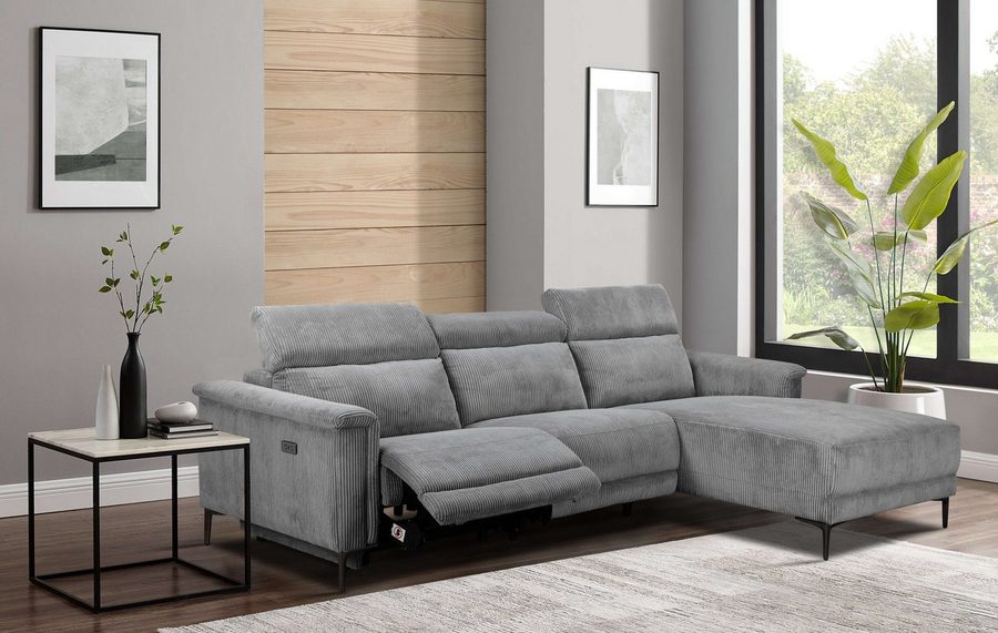 OTTO home Ecksofa LUND Cord, L-Form, 261 cm, man. o. elektr. Relaxfunktion (mit USB-A), mit USB A-Anschluss bei elektrischer Variante und Kopfteilverstellung