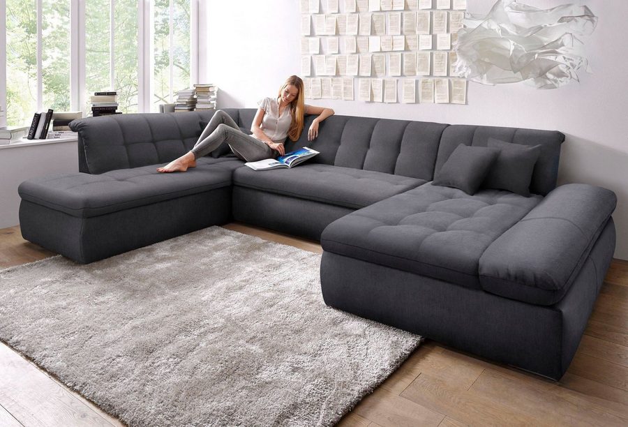 DOMO collection Wohnlandschaft MORIC Massiv! - Belastbar bis 140 kgxSitz, 353x216x80 cm, XXL, U-Form, inkl. Zierkissen