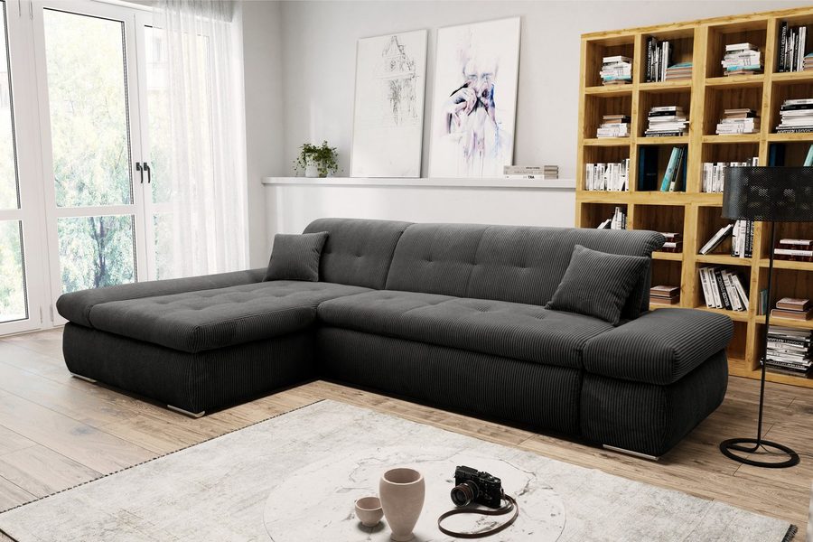 DOMO collection Ecksofa MORIC Massiv! - Belastbar bis 140 kgxSitz, 300x172 cm, XXL-Format, L-Form, Cord, grau