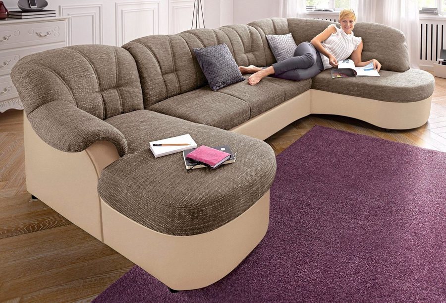 DOMO collection Wohnlandschaft FLORES 293x180x86 cm, hochwertig, komfortabel, U-Form, 3 Teile, wahlw. mit Bettfunktion, wahlw. mit Federkern, Unser Dauertiefpreis