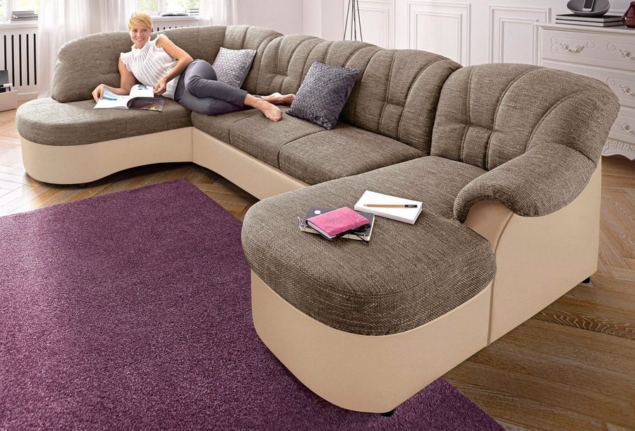 DOMO collection Wohnlandschaft FLORES 293x180x86 cm, hochwertig, komfortabel, U-Form, 3 Teile, wahlw. mit Bettfunktion, wahlw. mit Federkern, Unser Dauertiefpreis