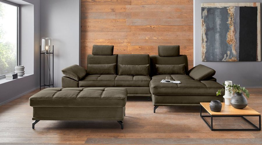 OTTO home Ecksofa Costello L-Form, B: 301cm, Sitztiefen & Armteilverstellung, Federkern, 3 Nierenkissen, mit Schlaffunktion & Bettkasten