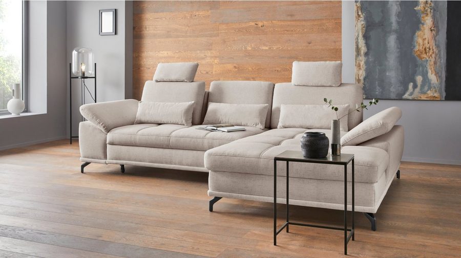 OTTO home Ecksofa Costello L-Form, B: 301cm, Sitztiefen & Armteilverstellung, Federkern, 3 Nierenkissen, mit Schlaffunktion & Bettkasten