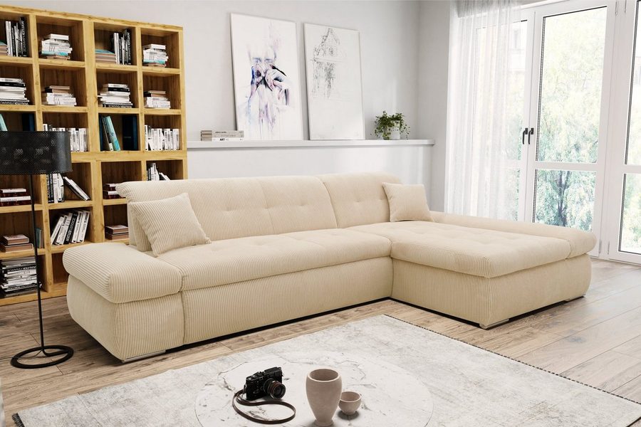 DOMO collection Ecksofa MORIC 300x172 cm, XXL-Sofa mit viel Platz, L-Form, auch in Cord, wahlweise mit Bettfunktion und Armteilverstellung, Cord