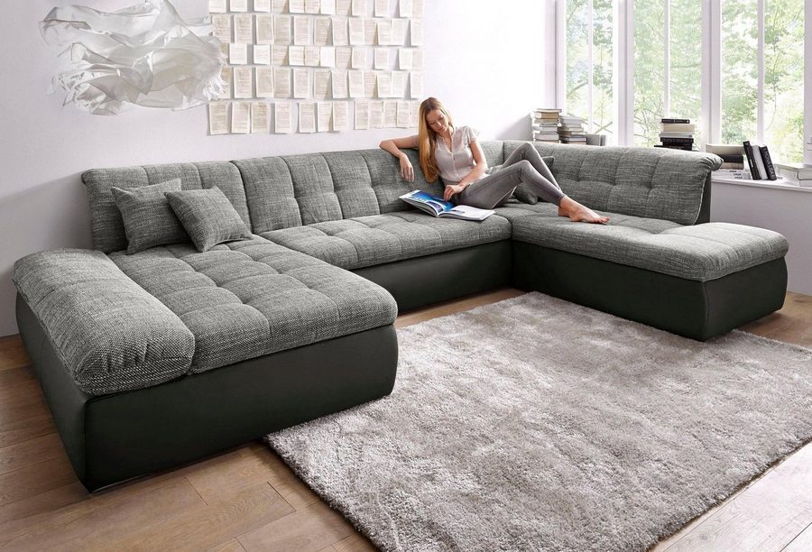 DOMO collection Wohnlandschaft MORIC 353x216x80 cm, mit viel Platz, U-Form, auch in Cord, im XXL-Format, wahlweise mit Bettfunktion und Armlehnenverstellung