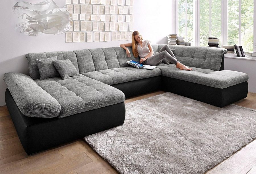 DOMO collection Wohnlandschaft MORIC 353x216x80 cm, mit viel Platz, U-Form, auch in Cord, im XXL-Format, wahlweise mit Bettfunktion und Armlehnenverstellung