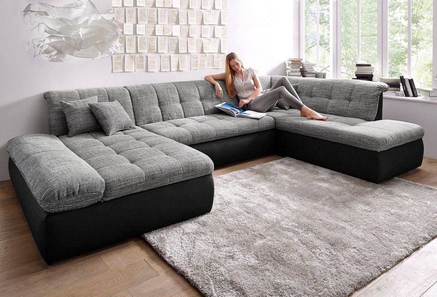 DOMO collection Wohnlandschaft MORIC 353x216x80 cm, mit viel Platz, U-Form, auch in Cord, im XXL-Format, wahlweise mit Bettfunktion und Armlehnenverstellung