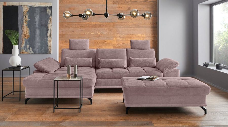 OTTO home Ecksofa Costello L-Form, B: 301cm, Sitztiefen & Armteilverstellung, Federkern, 3 Nierenkissen, mit Schlaffunktion & Bettkasten
