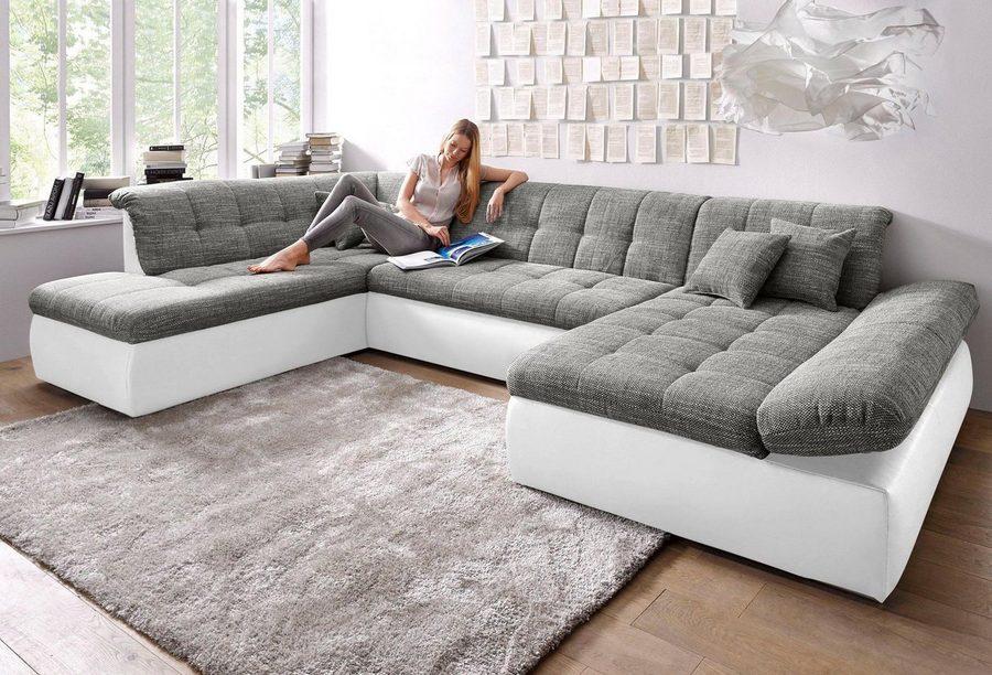 DOMO collection Wohnlandschaft MORIC 353x216x80 cm, mit viel Platz, U-Form, auch in Cord, im XXL-Format, wahlweise mit Bettfunktion und Armlehnenverstellung