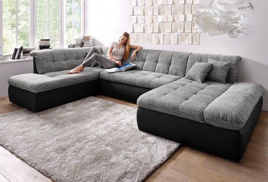 DOMO collection Wohnlandschaft MORIC 353x216x80 cm, mit viel Platz, U-Form, auch in Cord, im XXL-Format, wahlweise mit Bettfunktion und Armlehnenverstellung