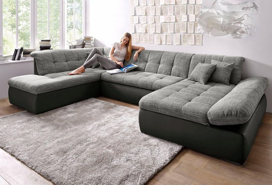 DOMO collection Wohnlandschaft MORIC 353x216x80 cm, mit viel Platz, U-Form, auch in Cord, im XXL-Format, wahlweise mit Bettfunktion und Armlehnenverstellung