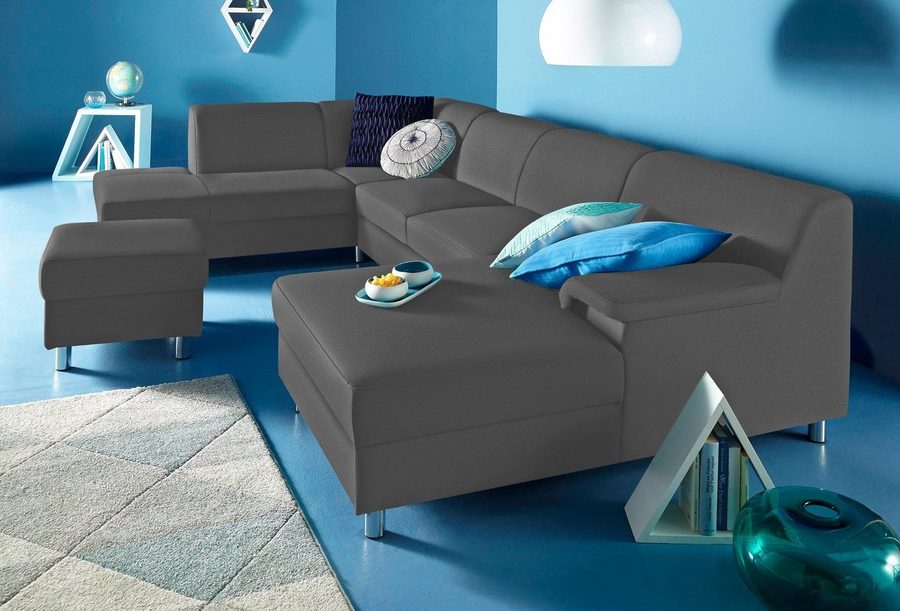 Home affaire Wohnlandschaft Jamie, zeitloses Design, fester Sitzkomfort, viel Platz, U-Form, wahlweise mit Bettfunktion