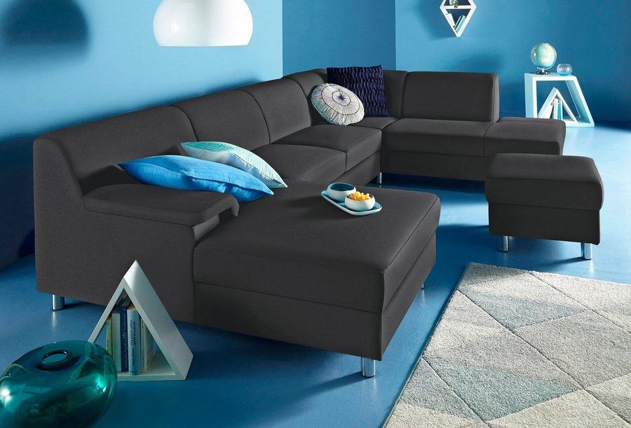 Home affaire Wohnlandschaft Jamie, zeitloses Design, fester Sitzkomfort, viel Platz, U-Form, wahlweise mit Bettfunktion