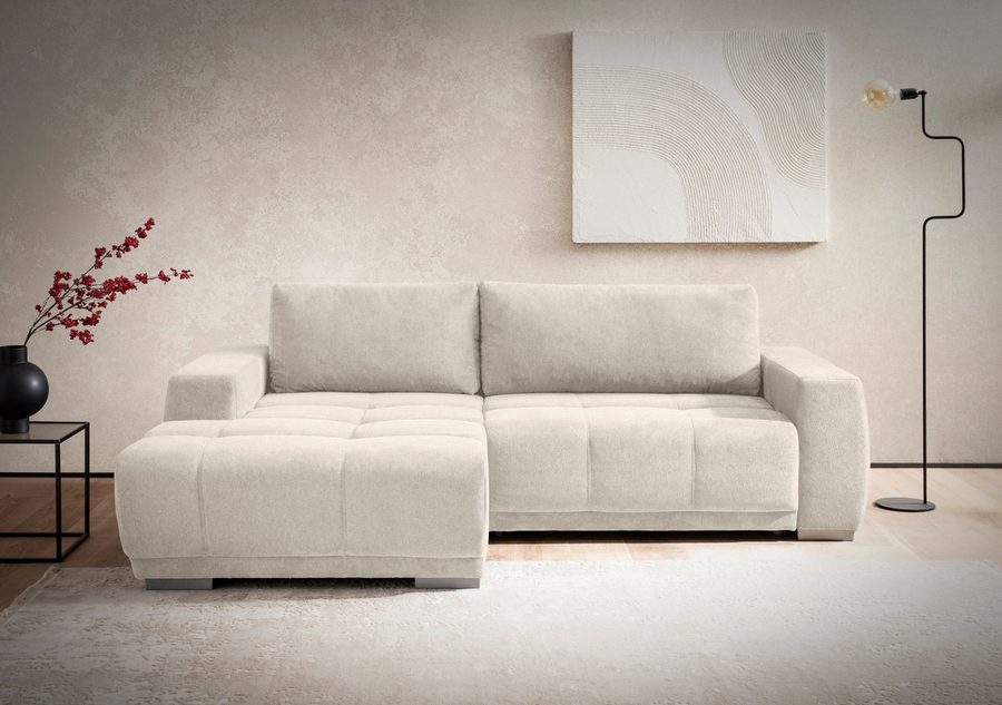 OTTO home Ecksofa Bolero L-Form, B: 241 cm, bequeme Wellenunterfederung, wahlweise, mit Schlaffunktion und Bettkasten, Liegefläche 187x122cm, Gästebett