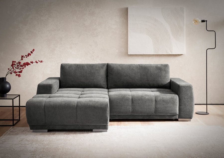OTTO home Ecksofa Bolero L-Form, B: 241 cm, bequeme Wellenunterfederung, wahlweise, mit Schlaffunktion und Bettkasten, Liegefläche 187x122cm, Gästebett