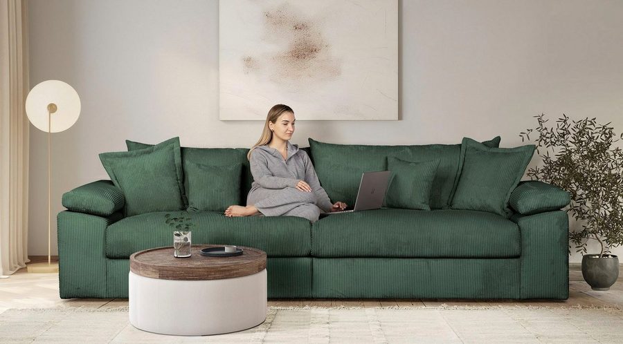 OTTO home Big-Sofa Soft&Cosy XXL, B: 303 cm - OTTO. Verlässliche Qualität., Mega-Sofa, Cord oder Chenille-Struktur, mit Federkern & 4 Zierkissen