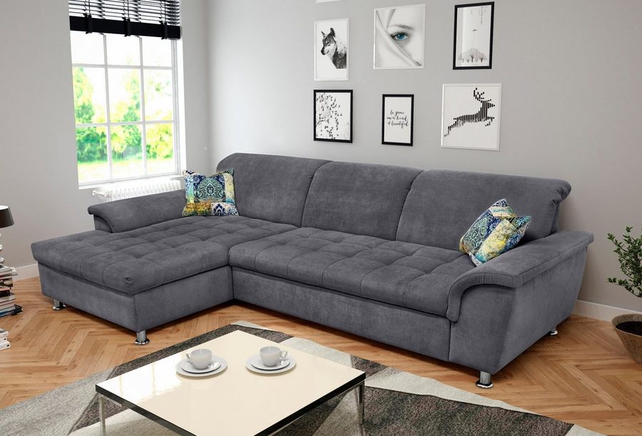 DOMO collection Ecksofa FRANZI 278x170x81 cm, Steppung im Sitzbereich, L-Form, wahlweise mit Bettfunktion, Bettkasten und Kopfteilverstellung