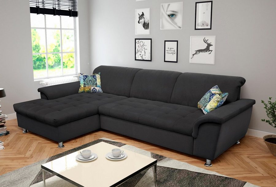 DOMO collection Ecksofa FRANZI 278x170x81 cm, Steppung im Sitzbereich, L-Form, wahlweise mit Bettfunktion, Bettkasten und Kopfteilverstellung