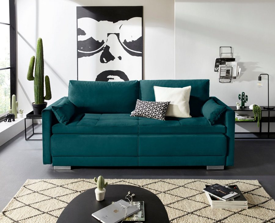 OTTO home Schlafsofa Berlin, B: 218 cm, Liegel. 160x198 cm, Boxspring, Dauerschlafsofa mit Boxspring inklusive 2 Zierkissen & Bettkasten
