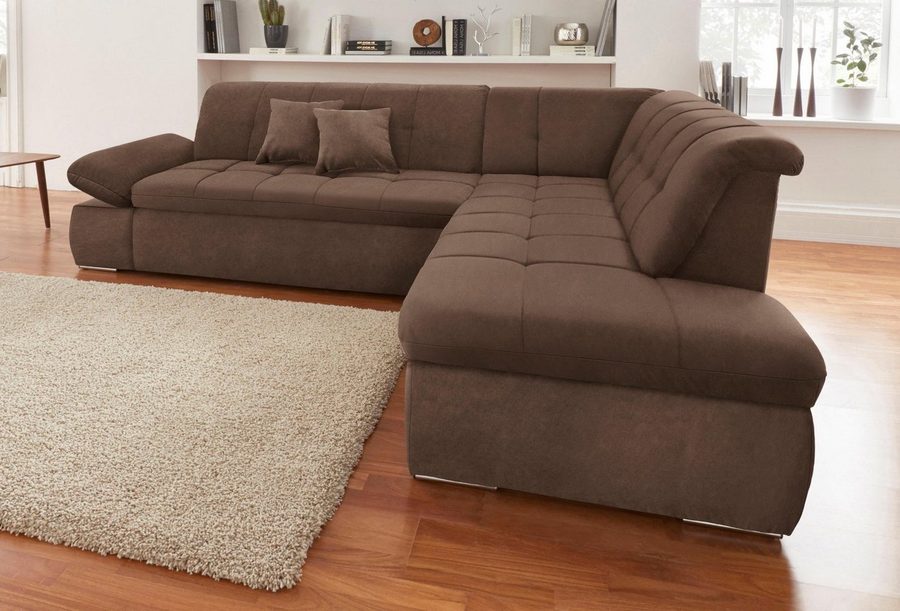DOMO collection Ecksofa NMORIC inkl. Zierkissen 273x216x80 cm L-Form, Ottomanen-Abschluss, wahlweise mit Bettfunktion und Armlehnverstellung