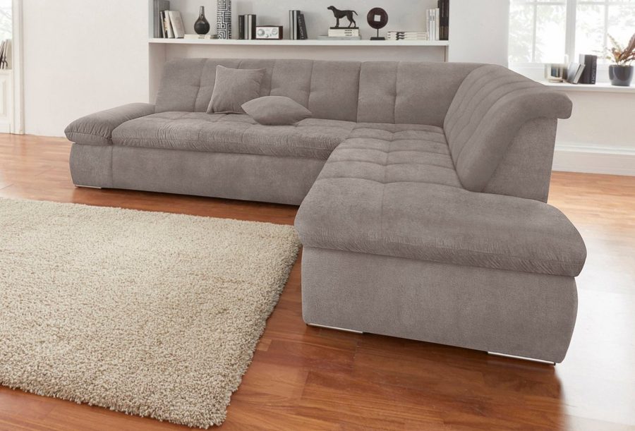 DOMO collection Ecksofa NMORIC inkl. Zierkissen 273x216x80 cm L-Form, Ottomanen-Abschluss, wahlweise mit Bettfunktion und Armlehnverstellung