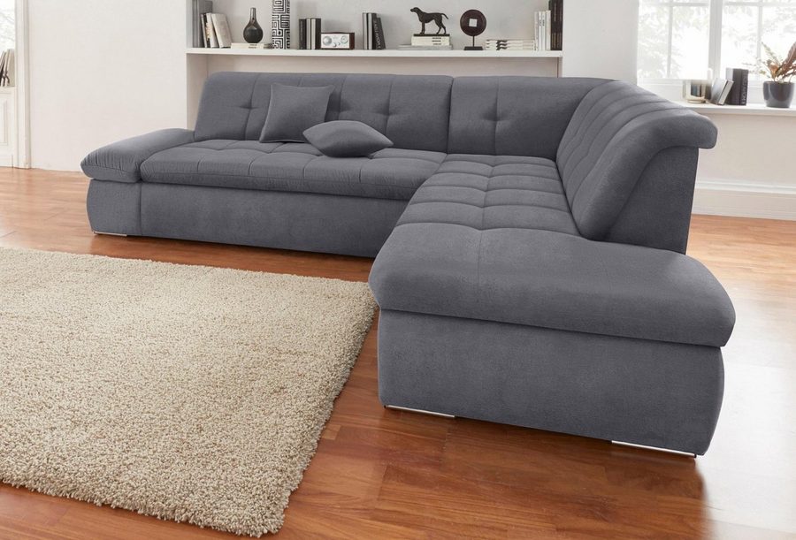 DOMO collection Ecksofa NMORIC inkl. Zierkissen 273x216x80 cm L-Form, Ottomanen-Abschluss, wahlweise mit Bettfunktion und Armlehnverstellung