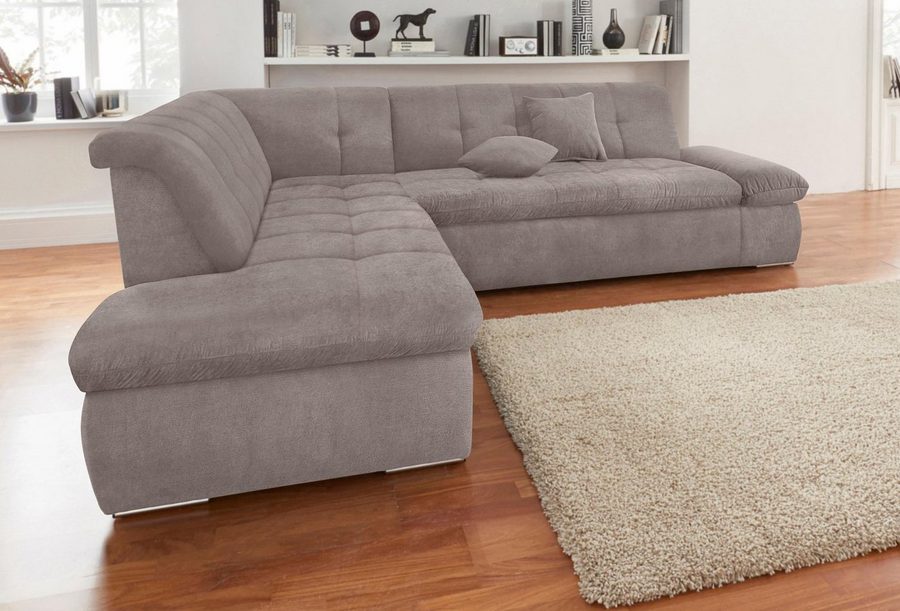 DOMO collection Ecksofa NMORIC inkl. Zierkissen 273x216x80 cm L-Form, Ottomanen-Abschluss, wahlweise mit Bettfunktion und Armlehnverstellung