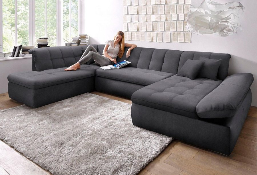 DOMO collection Wohnlandschaft NMORIC im XXL-Format, 353x216x80 cm, inkl. Zierkissen U-Form, wahlweise mit Bettfunktion und Armlehnenverstellung
