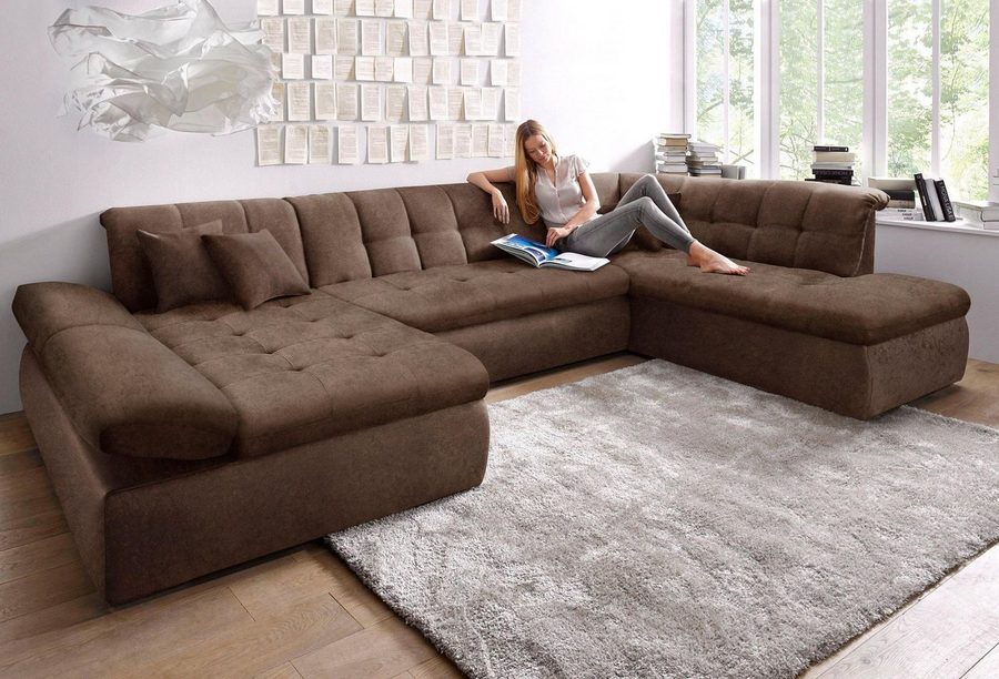 DOMO collection Wohnlandschaft NMORIC im XXL-Format, 353x216x80 cm, inkl. Zierkissen U-Form, wahlweise mit Bettfunktion und Armlehnenverstellung