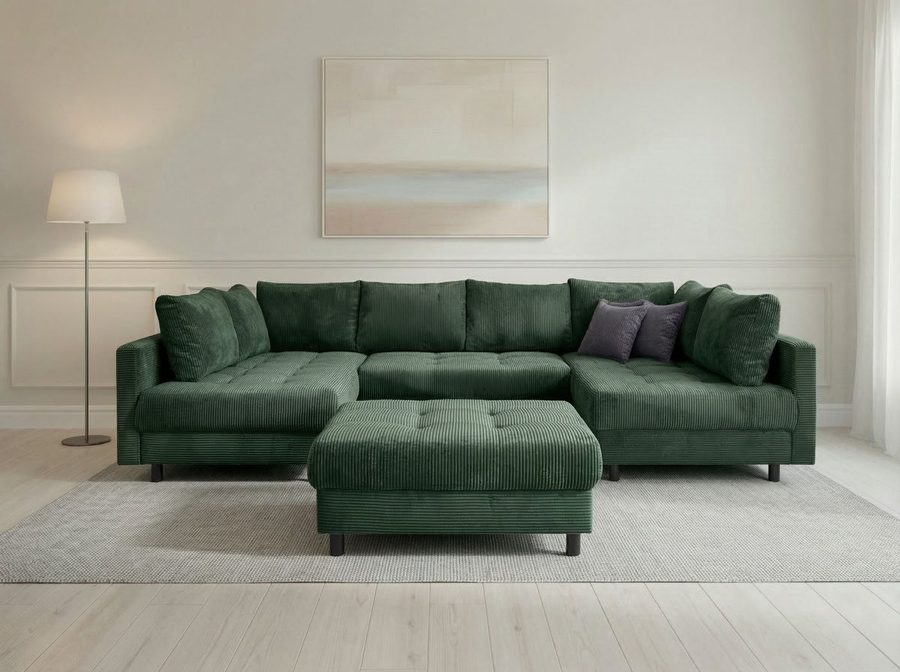 OTTO home Wohnlandschaft Antonia U-Form, B: 298 cm, inkl. Hocker, Federkernpolsterung, extra große Liegefläche, 282x178cm, inkl. 3 Zierkissen