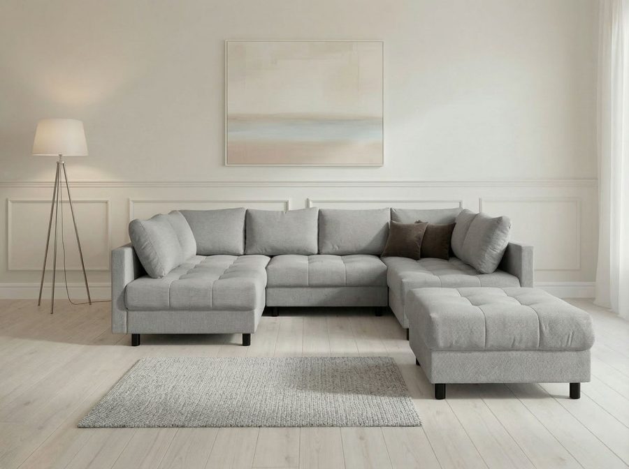 OTTO home Wohnlandschaft Antonia U-Form, B: 298 cm, inkl. Hocker, Federkernpolsterung, extra große Liegefläche, 282x178cm, inkl. 3 Zierkissen