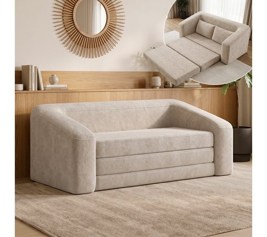 skølm Schlafsofa & Schlafsessel Fjäll mit Kissen, ohne Aufbau, vakuumverpackt, beige, Klappsofa 182x100x70 cm, Teddy-Bouclé Schlafcouch von skølm