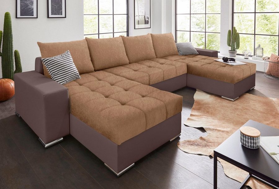 COLLECTION AB Wohnlandschaft Josy XL U-Form, Breite: 313 cm, Liegefl. 137x266 cm, Schlaffunktion, Bettkasten & 2 Zierkissen, Federkern