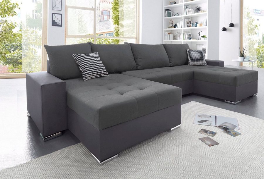 COLLECTION AB Wohnlandschaft Josy XL U-Form, Breite: 313 cm, Liegefl. 137x266 cm, Schlaffunktion, Bettkasten & 2 Zierkissen, Federkern