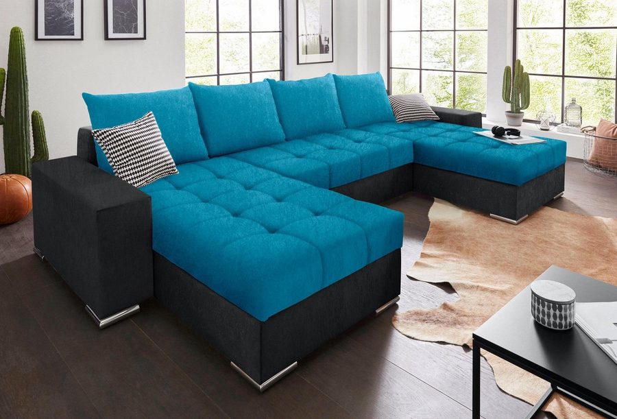 COLLECTION AB Wohnlandschaft Josy XL U-Form, Breite: 313 cm, Liegefl. 137x266 cm, Schlaffunktion, Bettkasten & 2 Zierkissen, Federkern