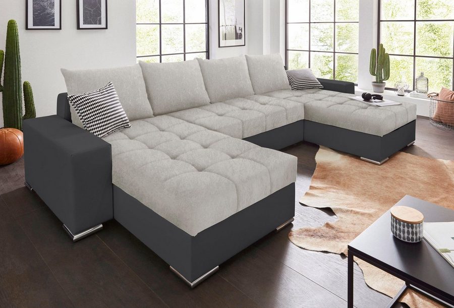 COLLECTION AB Wohnlandschaft Josy XL U-Form, Breite: 313 cm, Liegefl. 137x266 cm, Schlaffunktion, Bettkasten & 2 Zierkissen, Federkern