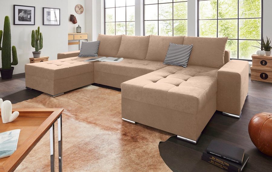 COLLECTION AB Wohnlandschaft Josy XL U-Form, Breite: 313 cm, Liegefl. 137x266 cm, Schlaffunktion, Bettkasten & 2 Zierkissen, Federkern