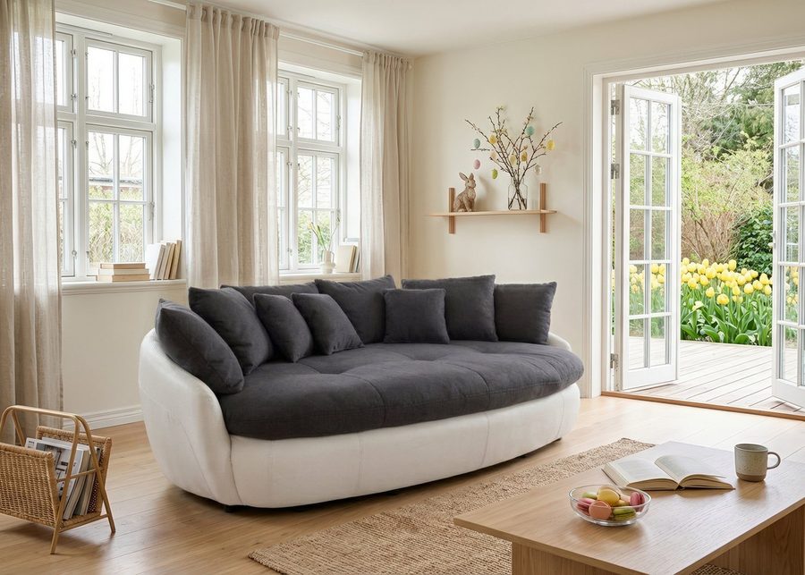 COTTA Big-Sofa Aruba, B. 238cm, bequemer Sitzkomfort durch Wellenfedern, Mattenoptik, gemütliches Megasofa in XXL in organischer Form mit vielen Kissen