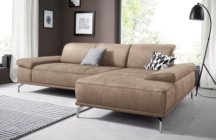 OTTO home Ecksofa Caluna, L-Form, B:280cm, Federkern, in Stoff und Leder, Inkl.Sitztiefenverstellung, wahlweise mit Kopf- und Armteilverstellung