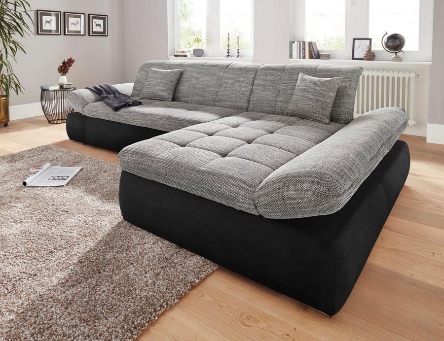 DOMO collection Ecksofa PB MORIC wahlweise mit Bettfunktion + Armteilverstellung, L-Form, im XXL-Format, B/T/H:300/172/80 cm, feine Steppung